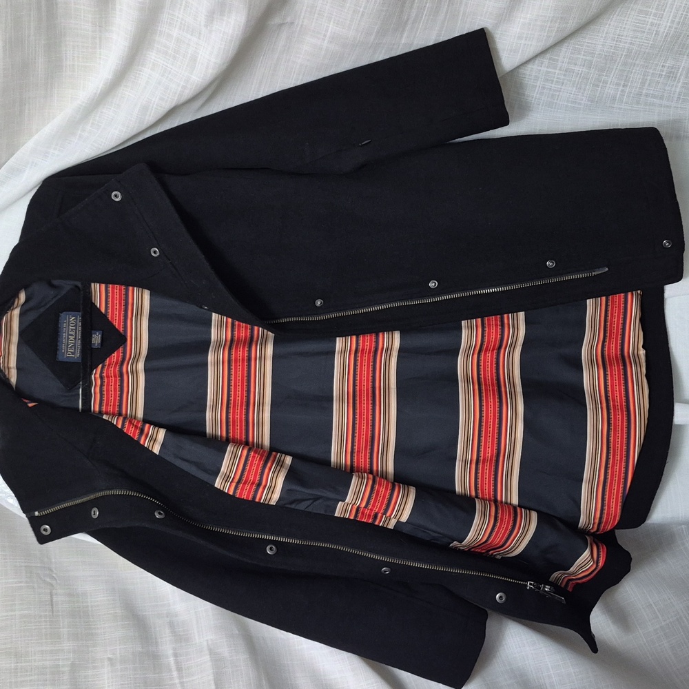 Men's Pendleton Black Trench Coat with Striped Lining